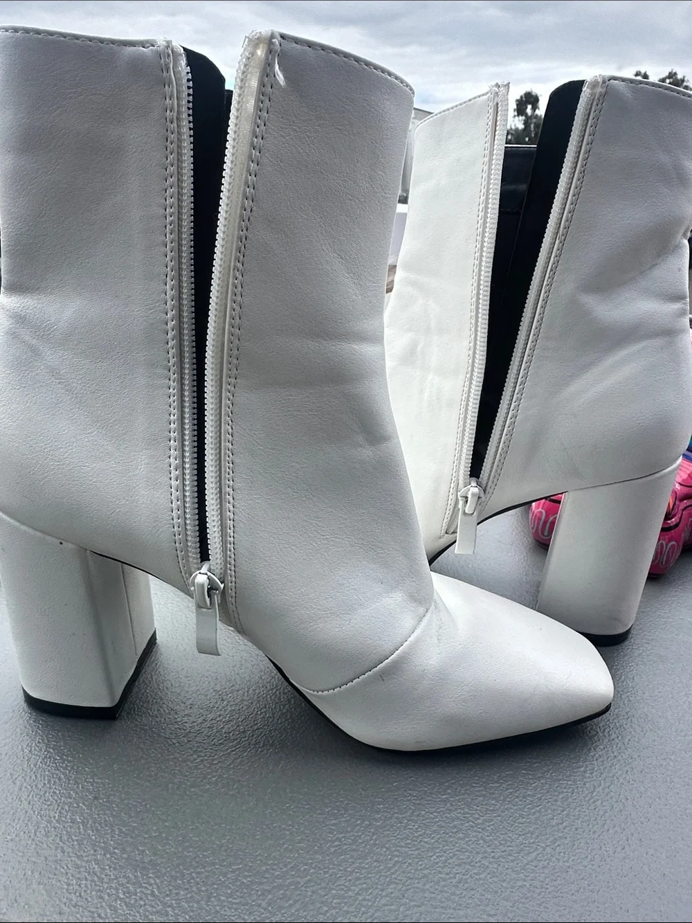 White Square-Toe Block Heel Ankle Boots - Women's Fashion - Picture 4 of 7